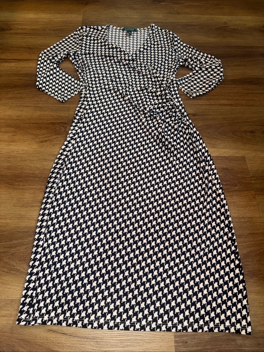 Lauren Ralph Lauren Small Women's Houndstooth Surplice Dress Black/White - Picture 1 of 8